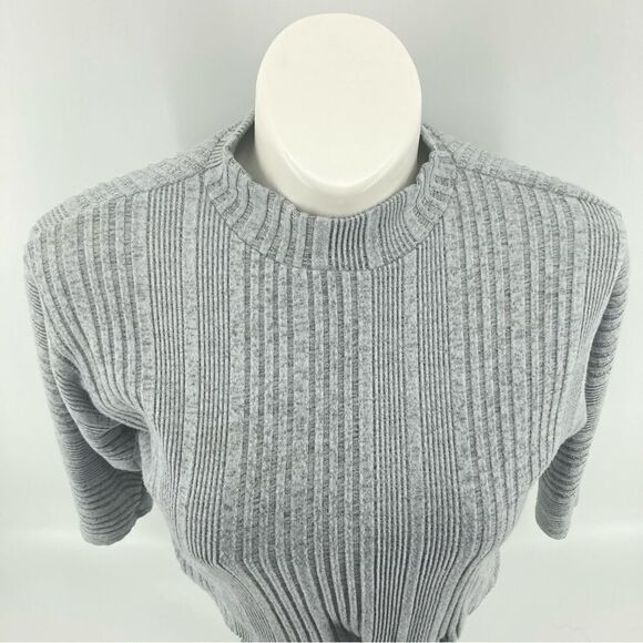 June & Hudson Gray Mock Neck Ribbed Soft Tie Front Knit Top Large - Picture 2 of 12